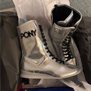 PONY Women's Silver Combat Boots